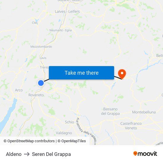 Aldeno to Seren Del Grappa map