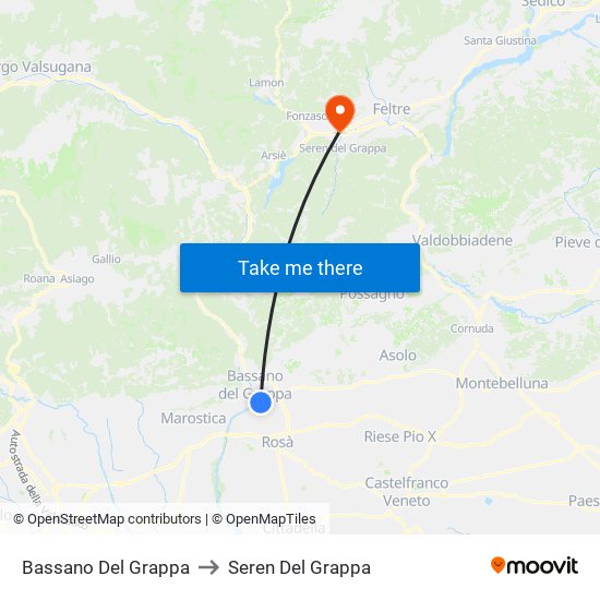 Bassano Del Grappa to Seren Del Grappa map