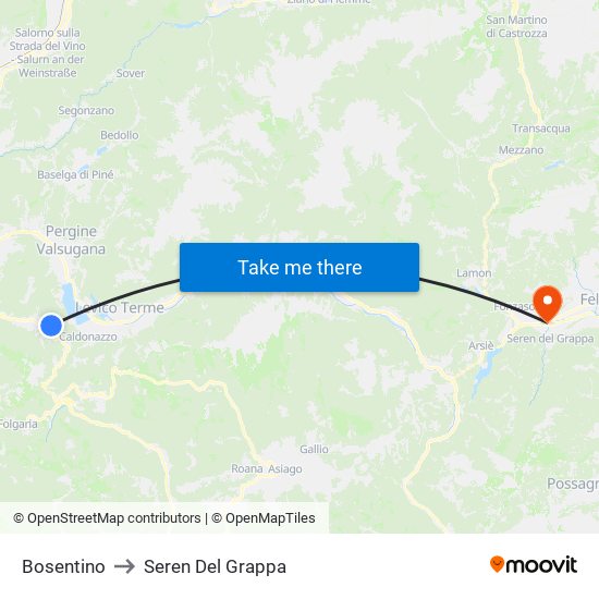 Bosentino to Seren Del Grappa map