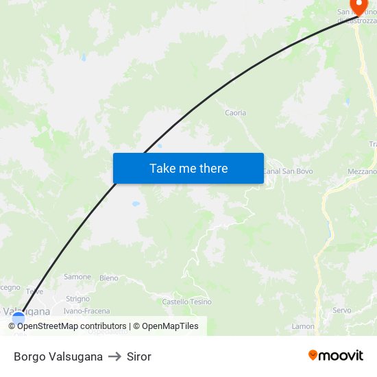 Borgo Valsugana to Siror map