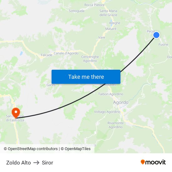 Zoldo Alto to Siror map