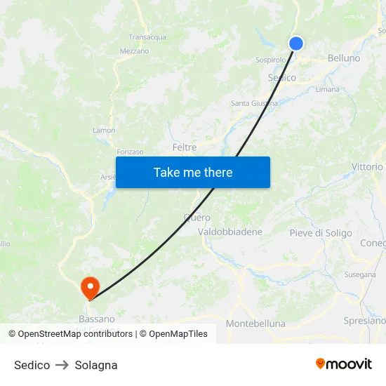 Sedico to Solagna map