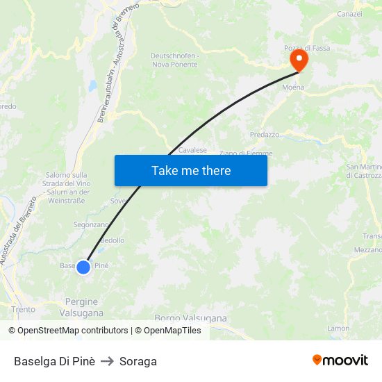 Baselga Di Pinè to Soraga map