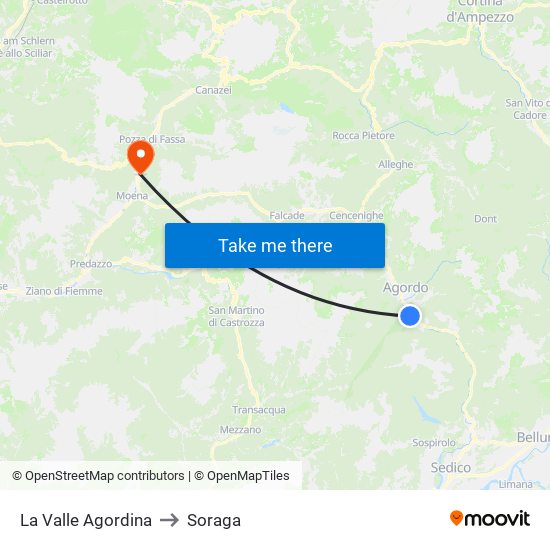 La Valle Agordina to Soraga map