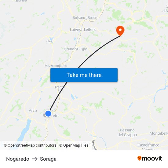 Nogaredo to Soraga map