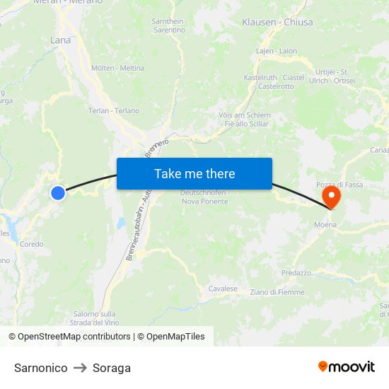 Sarnonico to Soraga map