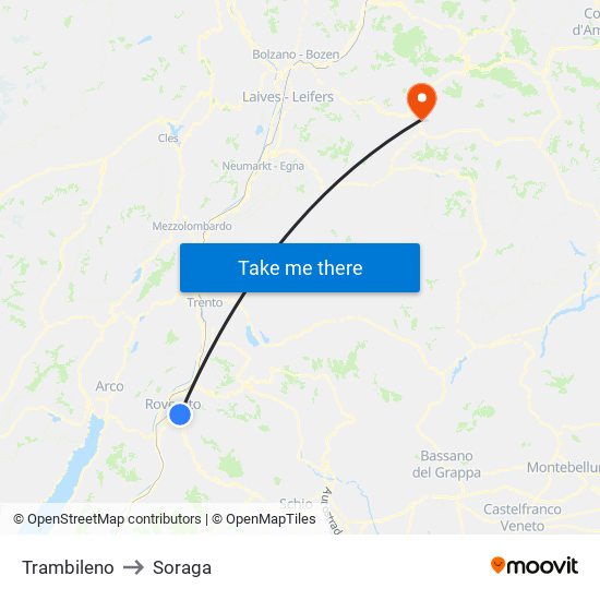 Trambileno to Soraga map