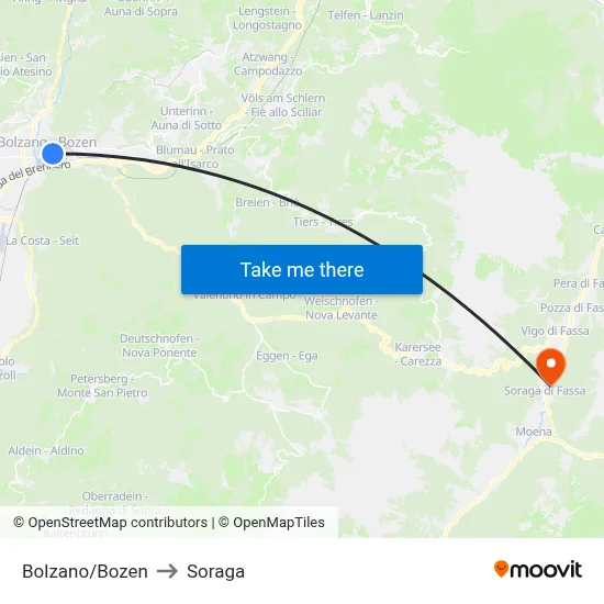 Bolzano/Bozen to Soraga map