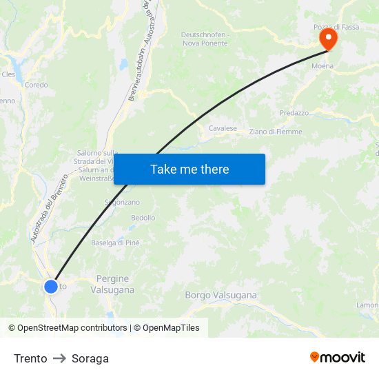 Trento to Soraga map