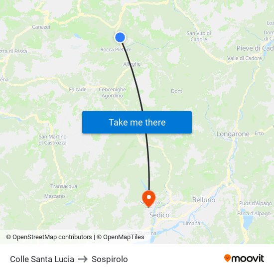 Colle Santa Lucia to Sospirolo map