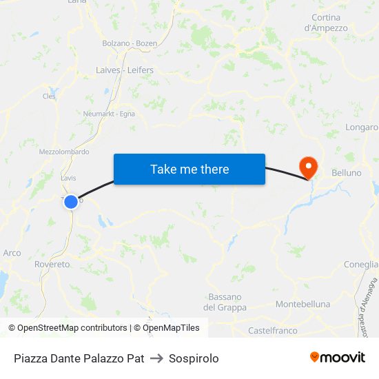 Piazza Dante Palazzo Pat to Sospirolo map