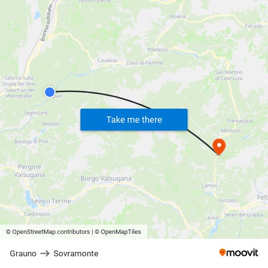 Grauno to Sovramonte map