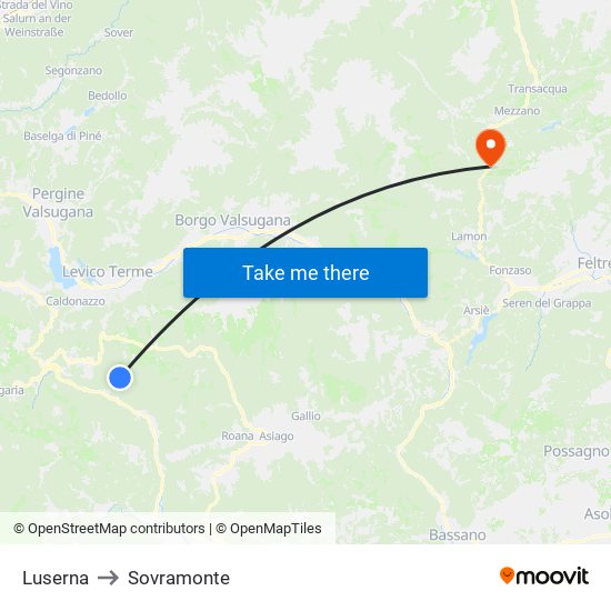 Luserna to Sovramonte map