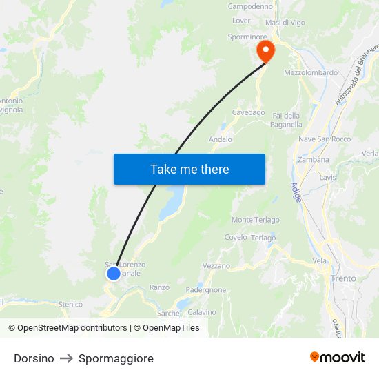 Dorsino to Spormaggiore map