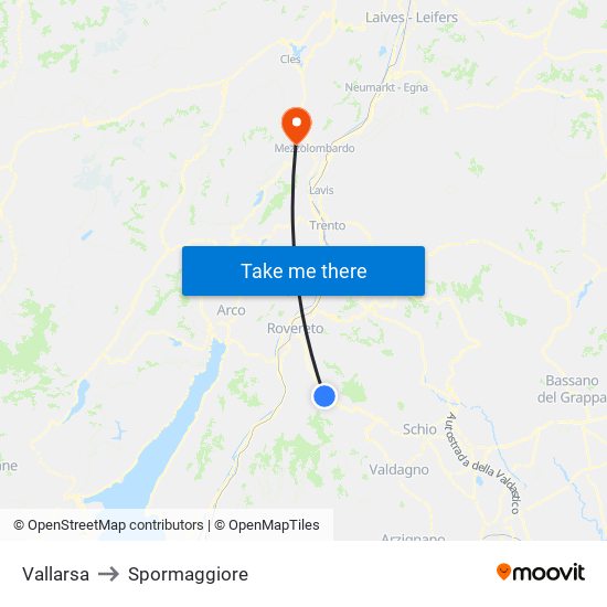 Vallarsa to Spormaggiore map