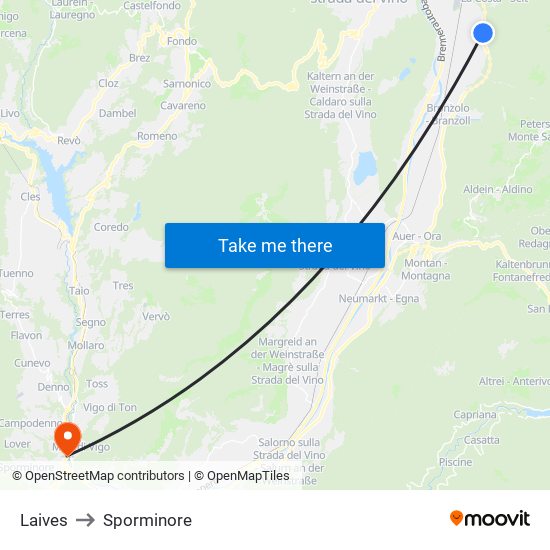 Laives to Sporminore map