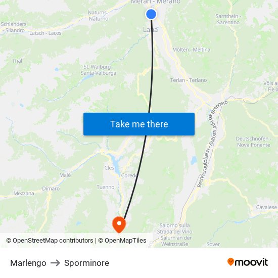 Marlengo to Sporminore map