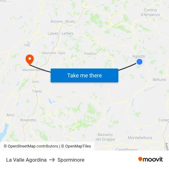 La Valle Agordina to Sporminore map