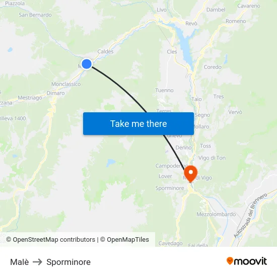 Malè to Sporminore map