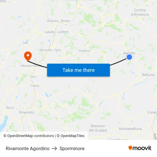 Rivamonte Agordino to Sporminore map