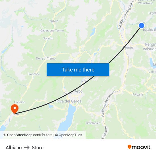 Albiano to Storo map