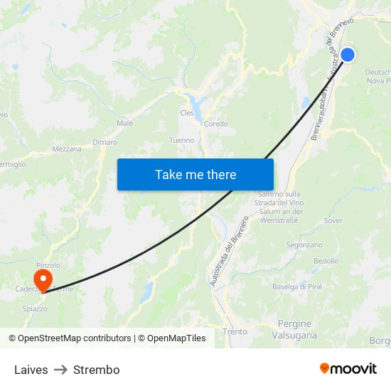 Laives to Strembo map