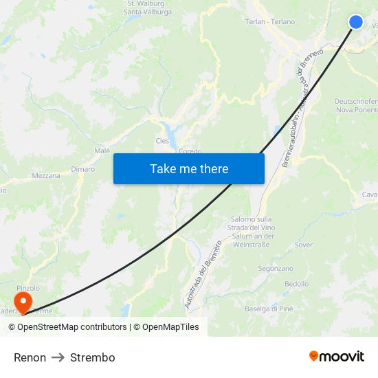 Renon to Strembo map