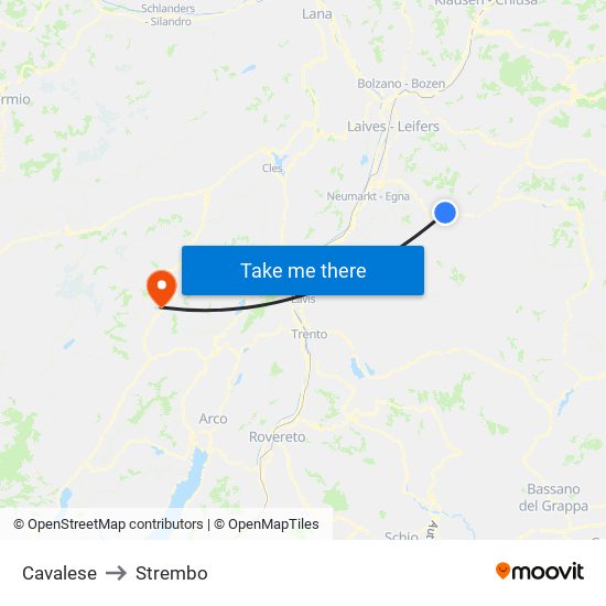 Cavalese to Strembo map