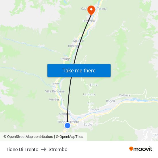 Tione Di Trento to Strembo map