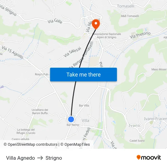 Villa Agnedo to Strigno map