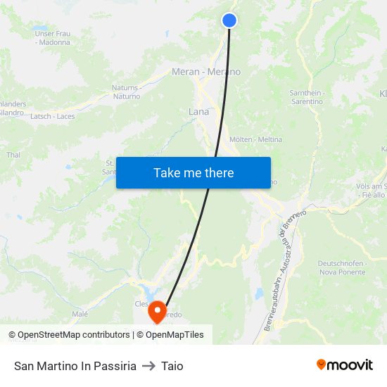 San Martino In Passiria to Taio map