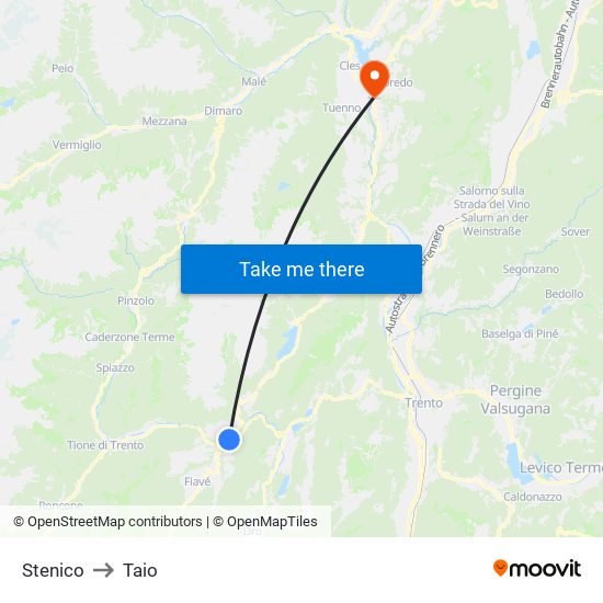 Stenico to Taio map