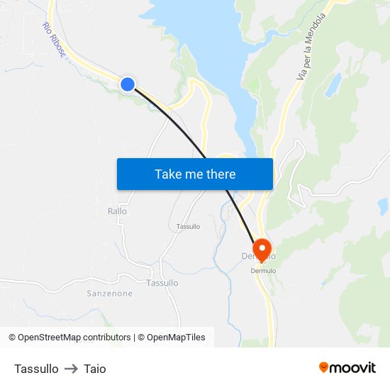 Tassullo to Taio map