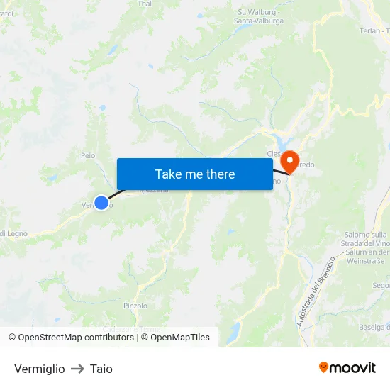 Vermiglio to Taio map