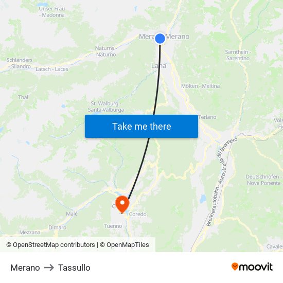 Merano to Tassullo map