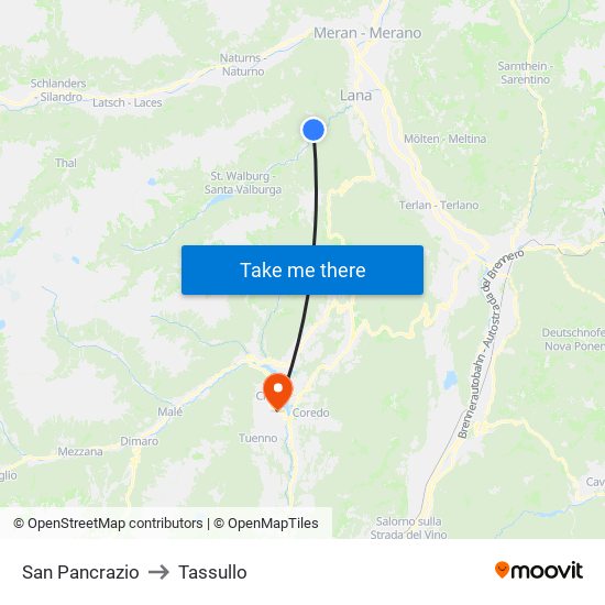 San Pancrazio to Tassullo map