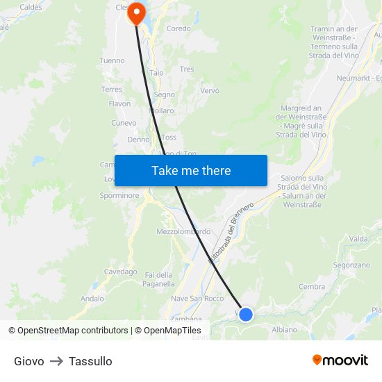 Giovo to Tassullo map