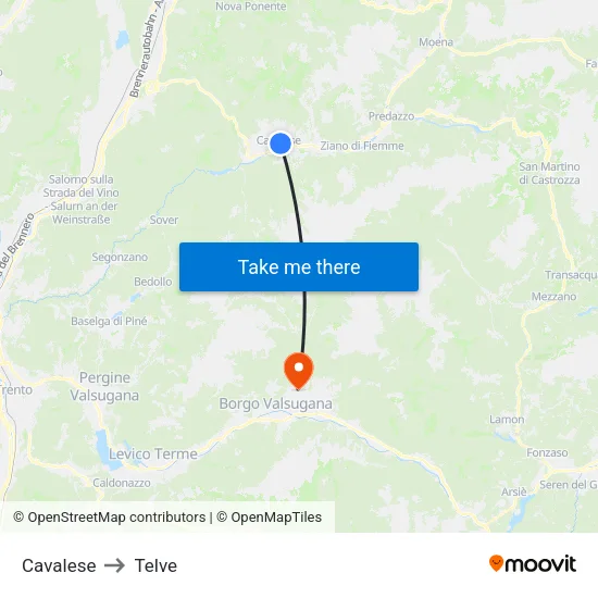 Cavalese to Telve map
