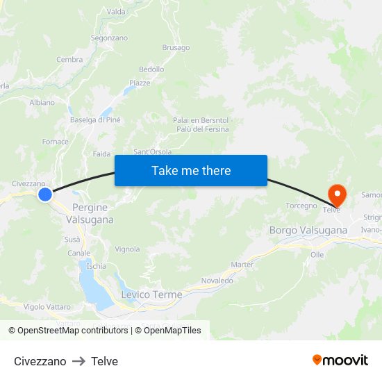 Civezzano to Telve map