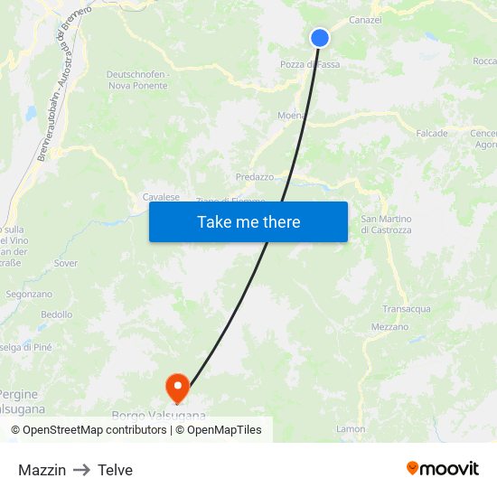 Mazzin to Telve map