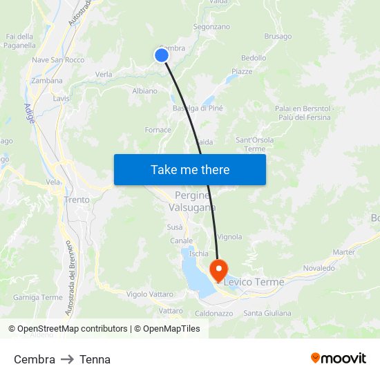 Cembra to Tenna map