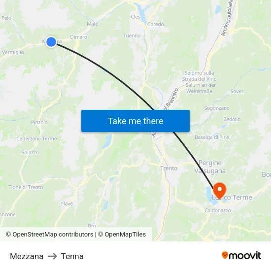 Mezzana to Tenna map