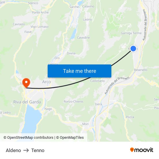 Aldeno to Tenno map