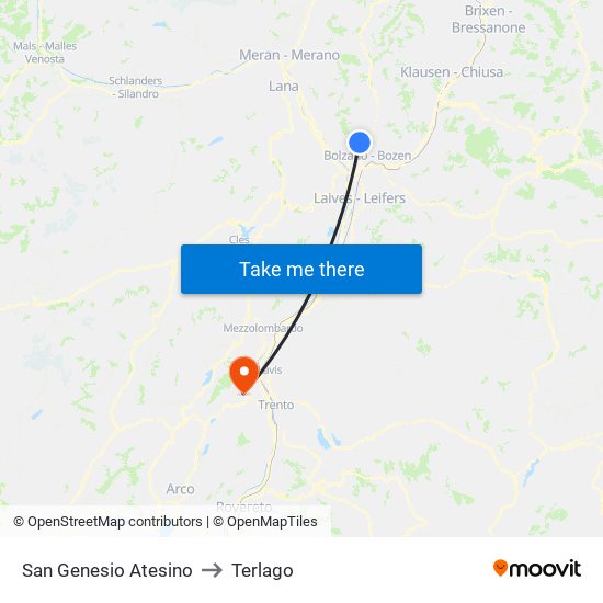 San Genesio Atesino to Terlago map