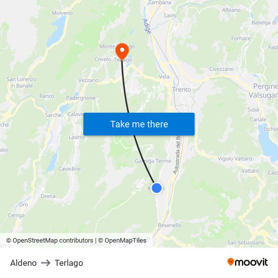 Aldeno to Terlago map