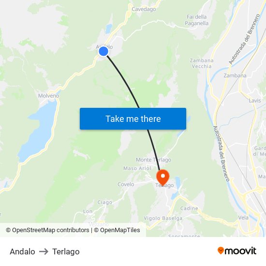 Andalo to Terlago map