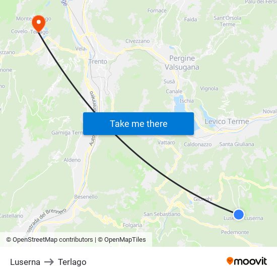 Luserna to Terlago map