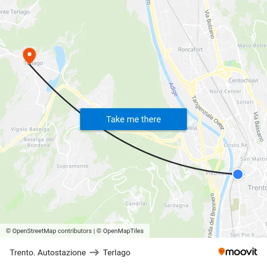 Trento. Autostazione to Terlago map