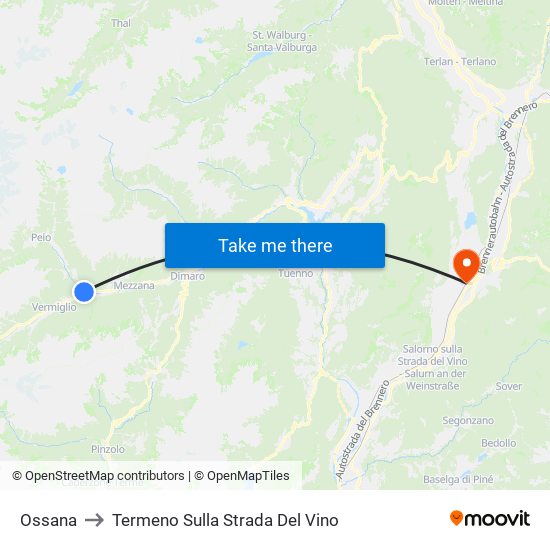 Ossana to Termeno Sulla Strada Del Vino map