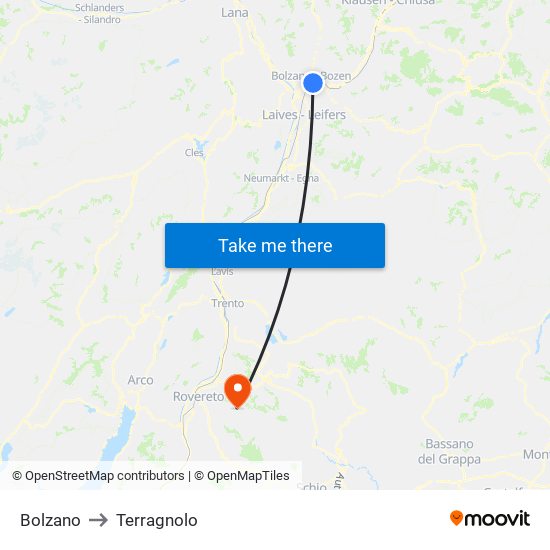 Bolzano to Terragnolo map